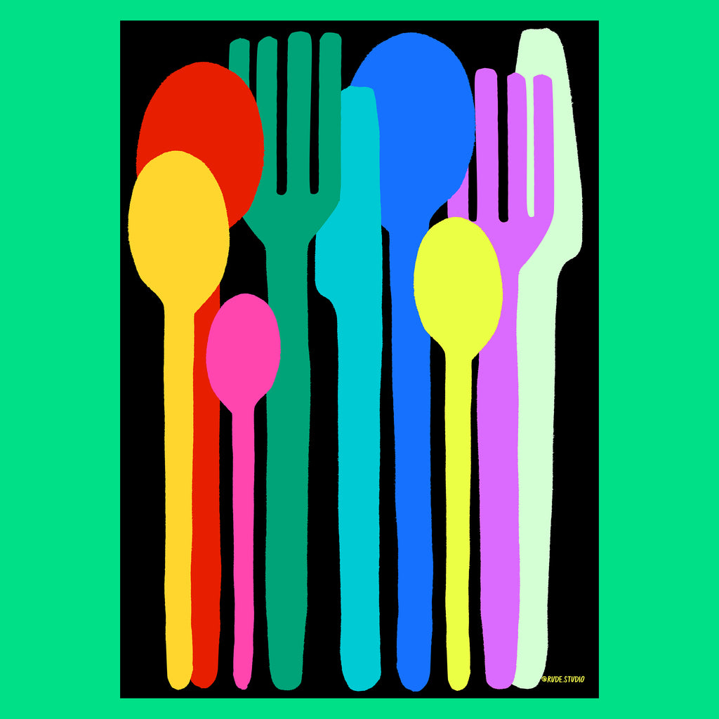 'Cutlery' Indigo Print