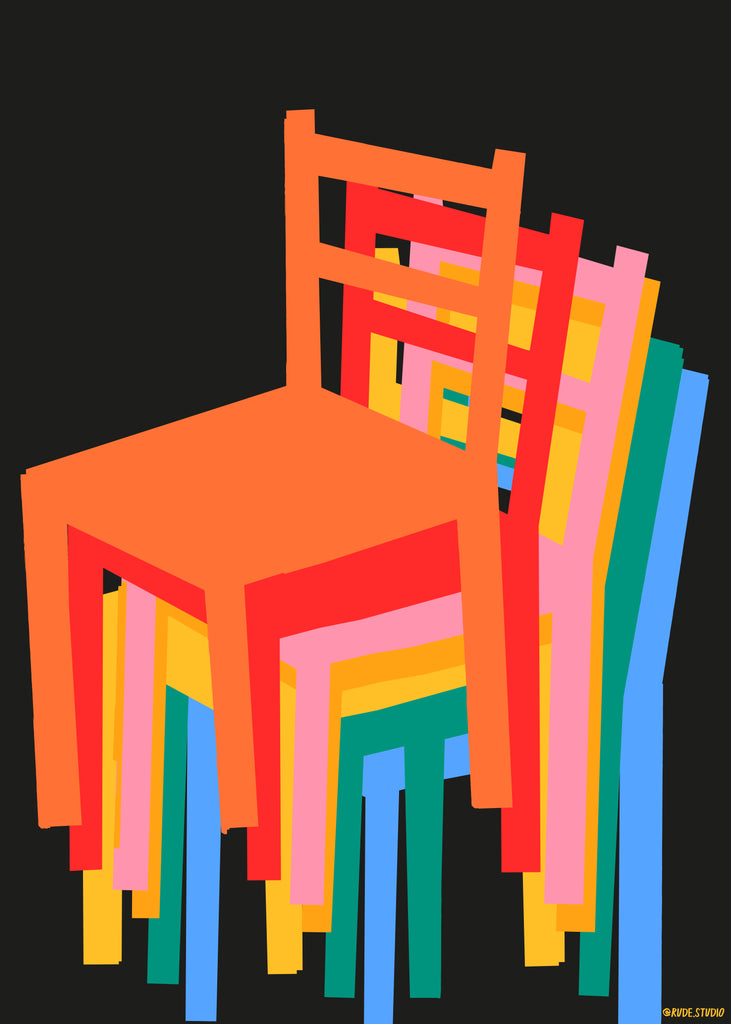 'Stacked Chairs' Indigo Print.