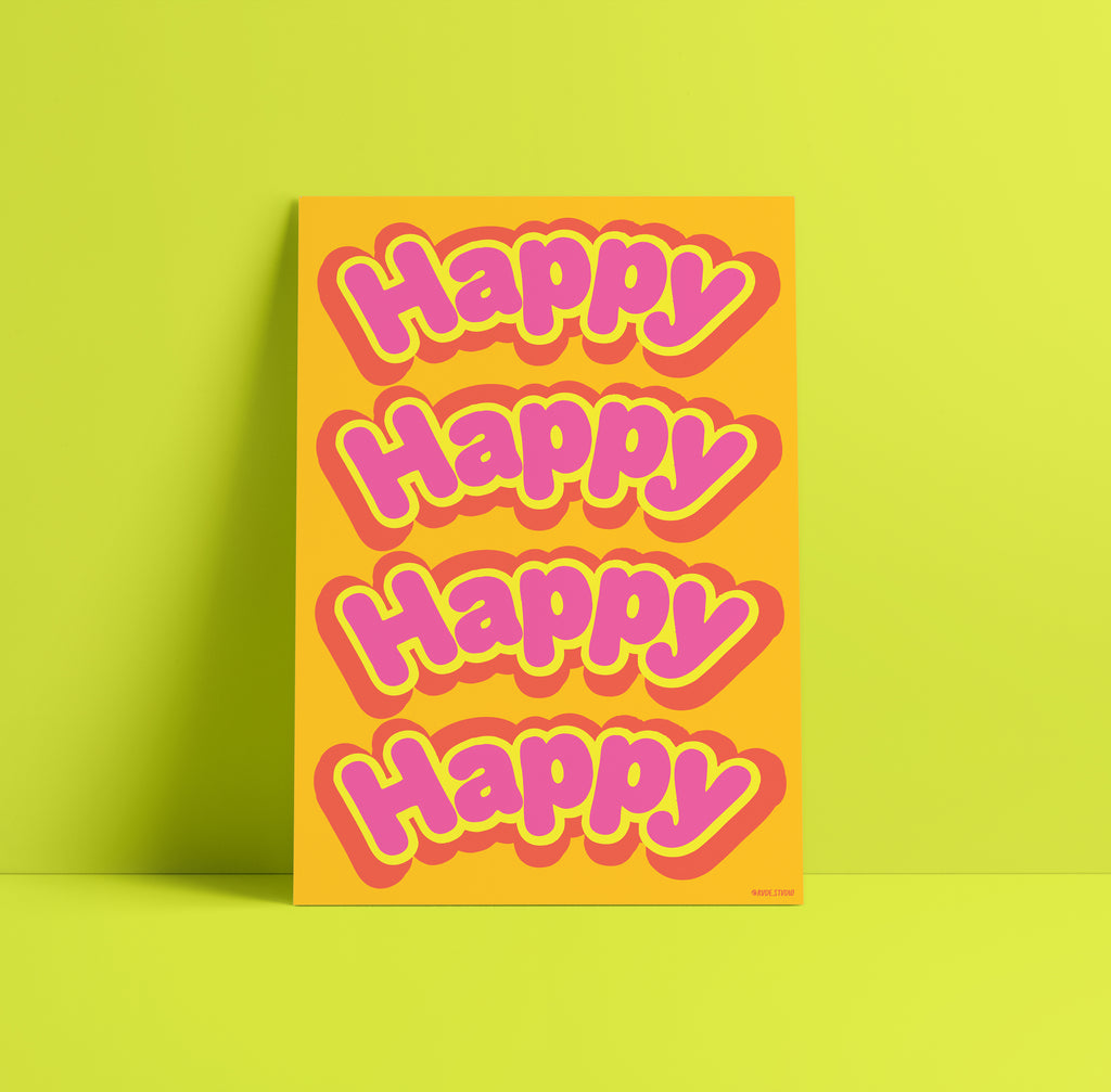 'Happy' Indigo Print