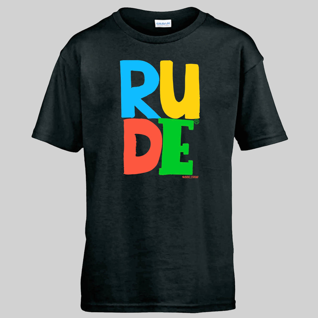 'RUDE' Kids Black T-shirt.