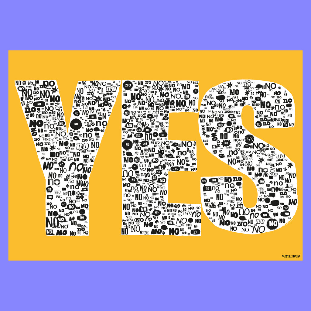 'YES' Indigo Print.